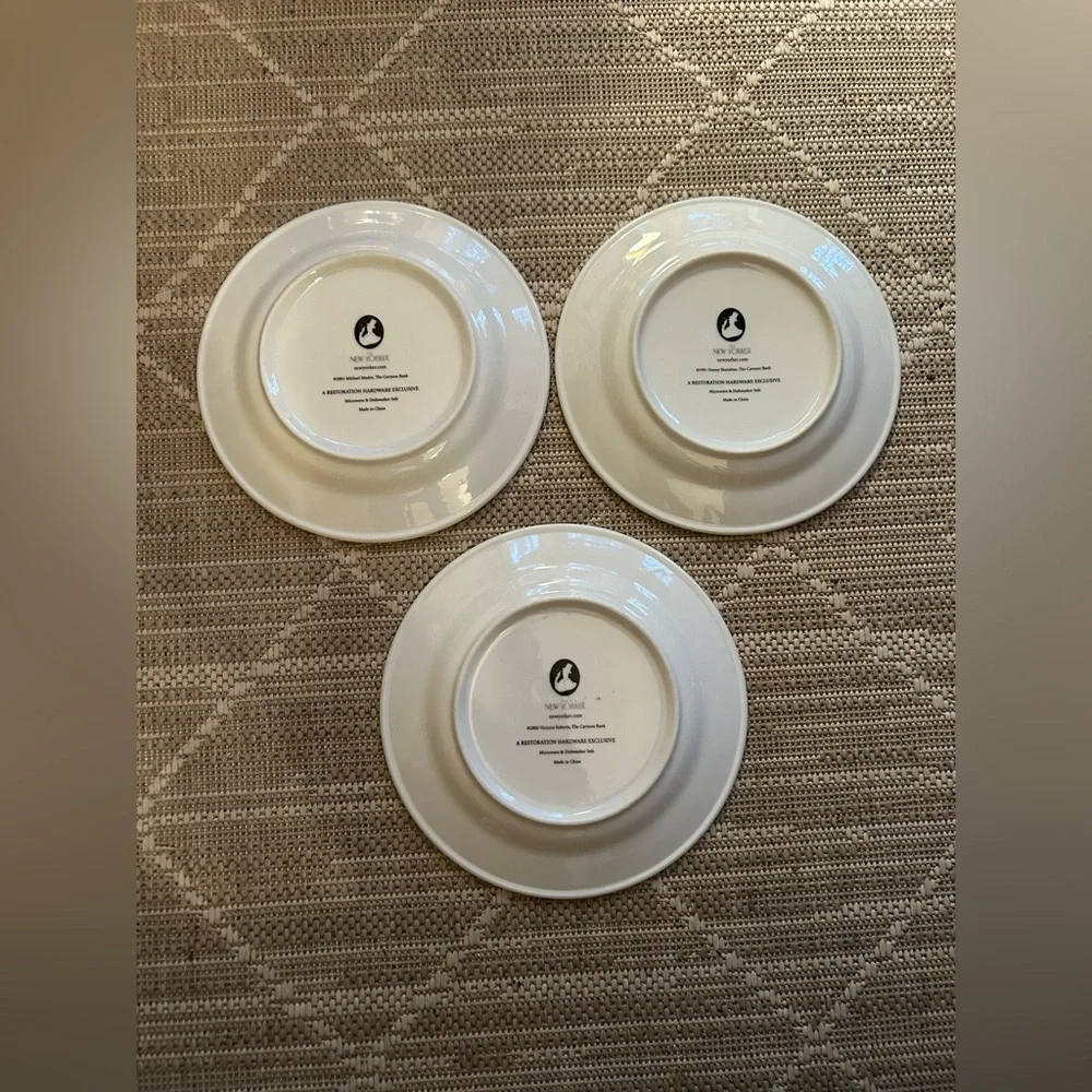 Lot of 3 Restoration Hardware Exclusive White & Black New Yorker Cartoon Plates